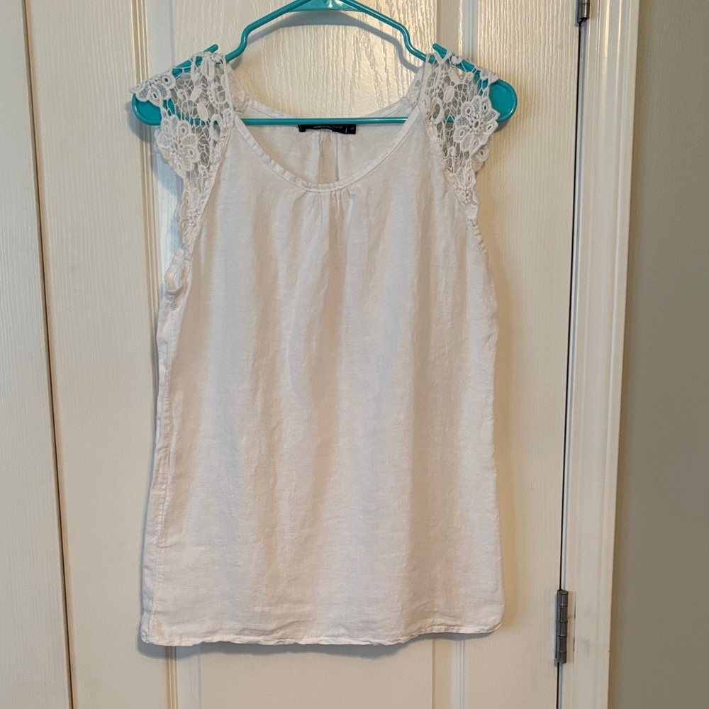 Michelangelo Women’s Linen/Cotton White Crochet Blouse size Small Made in Italy
